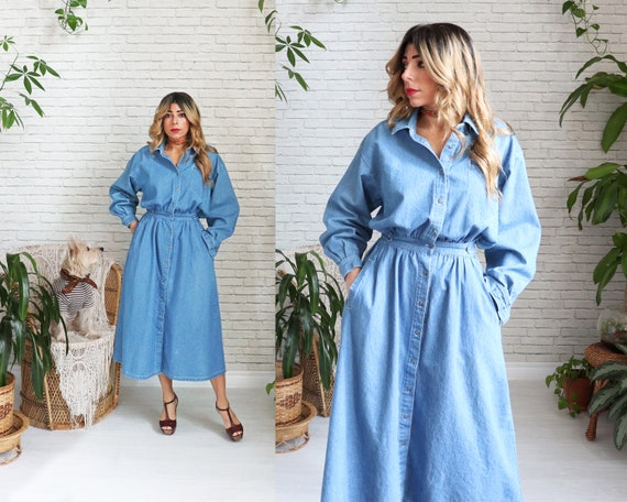 1970s Denim Shirt Dress • Women's Jean Dress • Lon