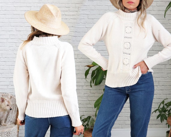 Vintage Macrame Cable Knit Sweater, Small Medium ,