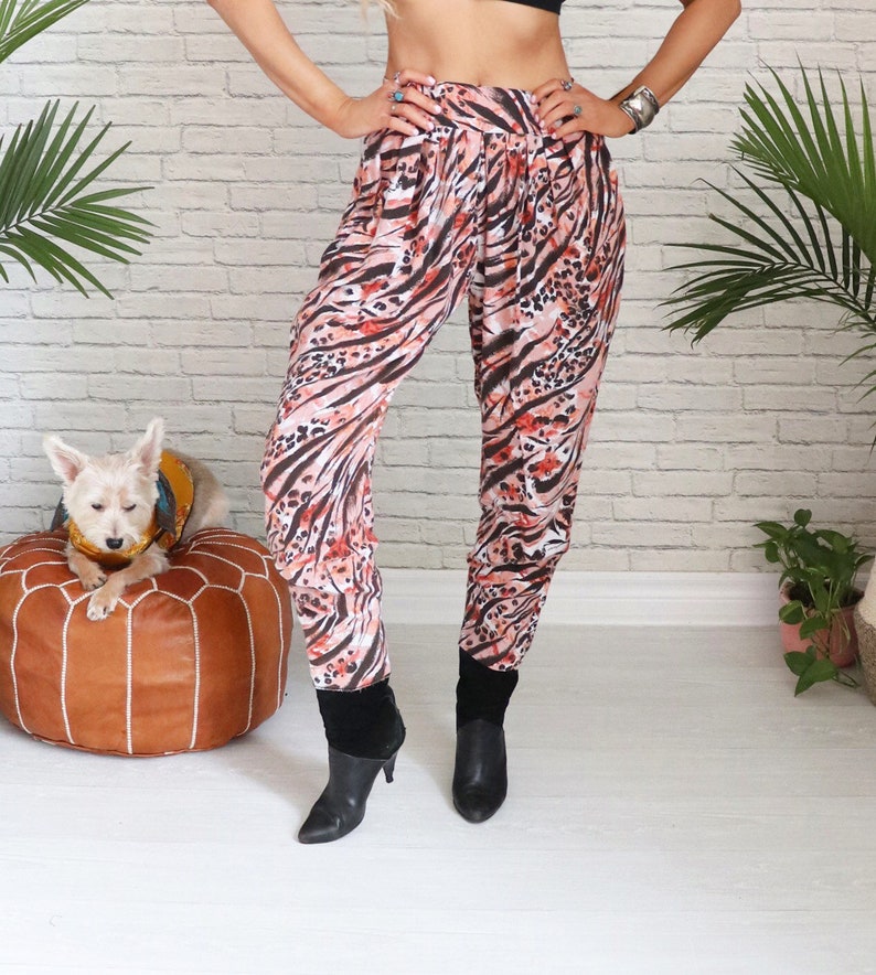80s Animal Print Harem Pants  Large Medium  Drop Crotch image 3