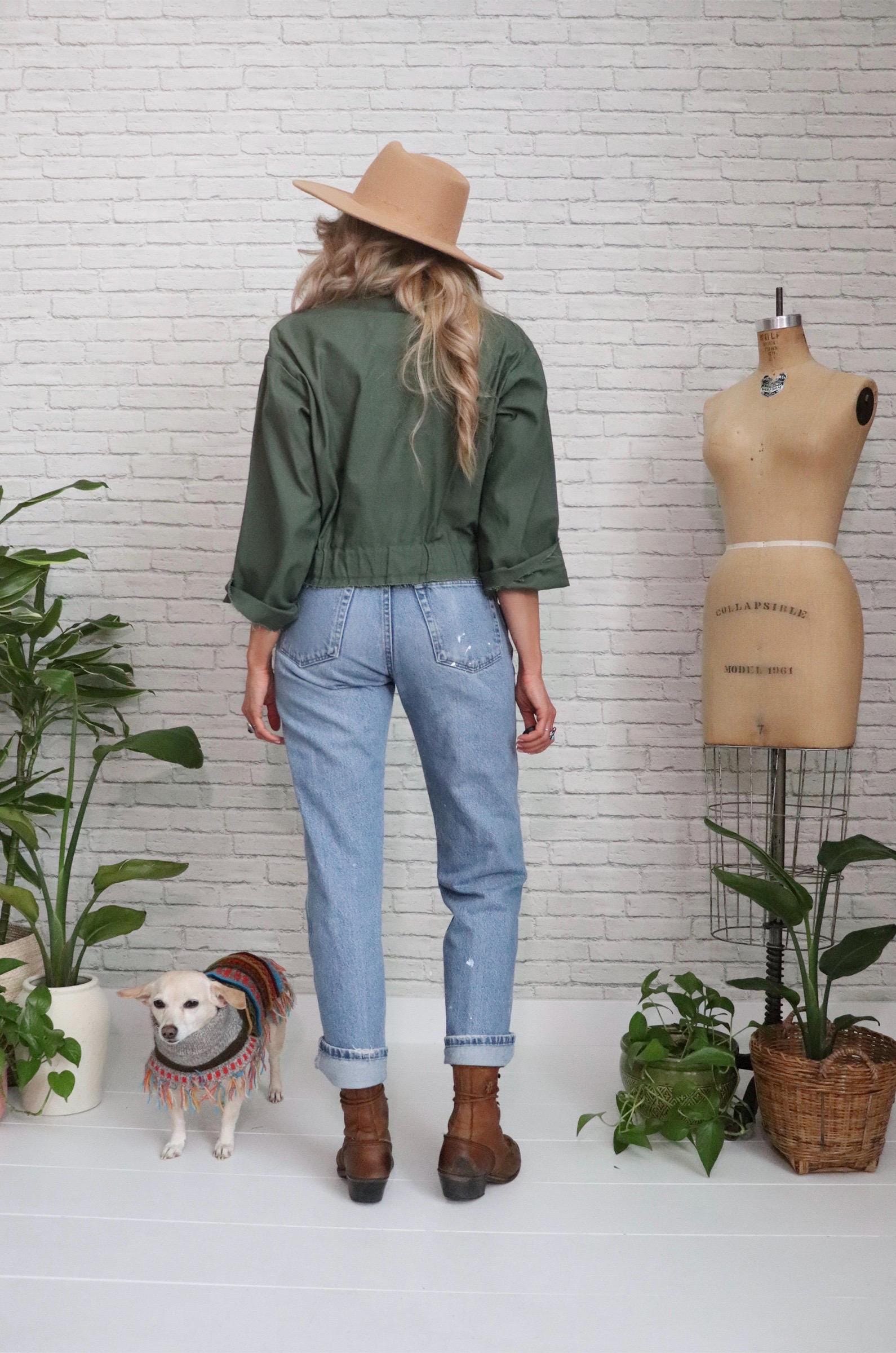 ジャケット・アウター Vintage Remake - Short Military Jacket Vintage Cropped Military Jacket | Upcycled Reworked Patched