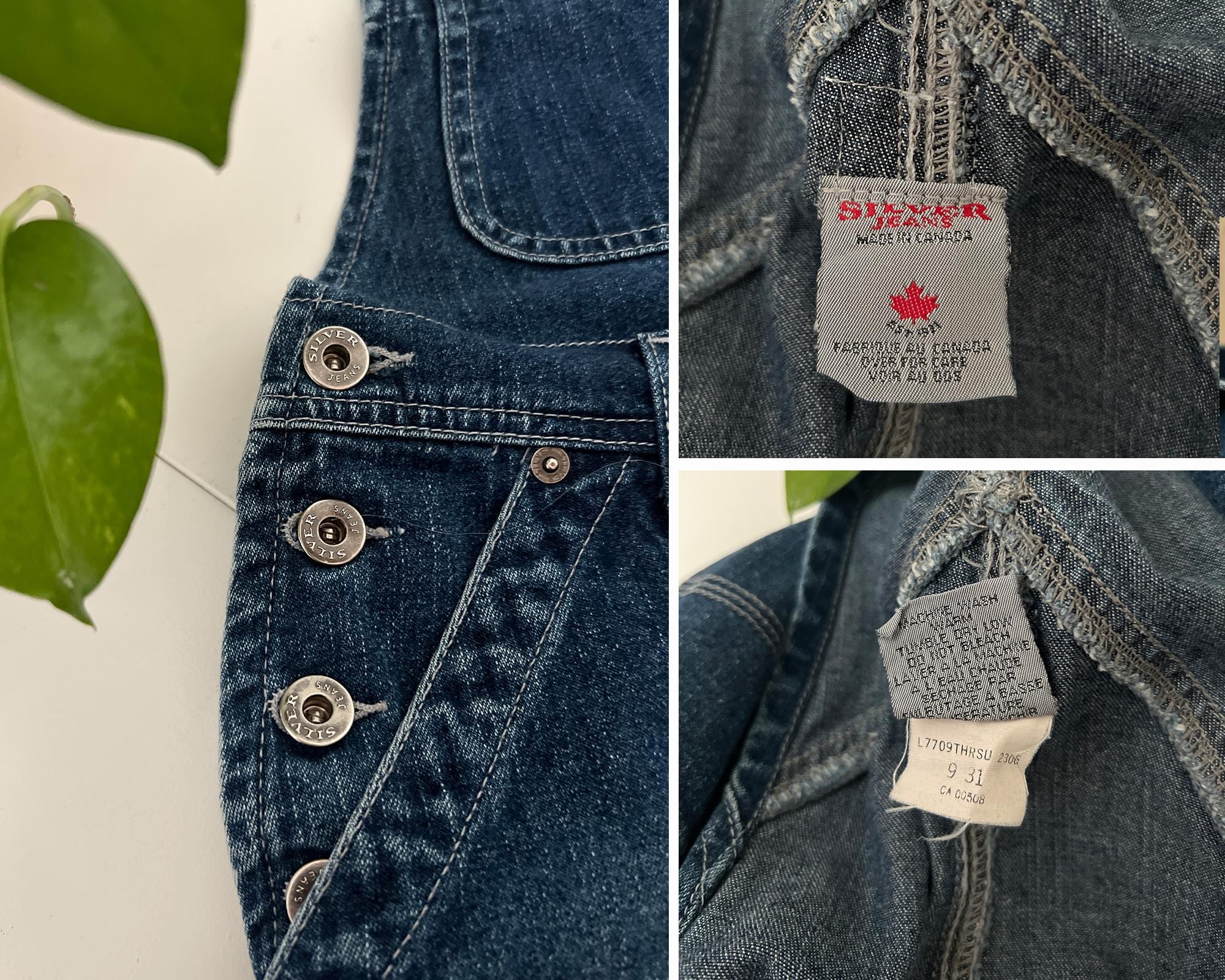 90s Denim Overalls | Small to Medium | Vintage Dark Blue Silver
