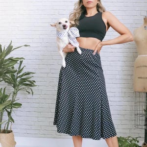 80s High Waist Polka Dot Skirt | Small Size | Cotton Vintage Summer Skirt | Black And White Midi Length Skirt | Sweat Hearts Made In Canada