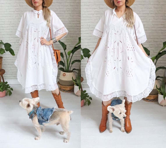 Vintage Cotton Eyelet Caftan One Size 