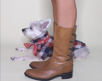 Stivali western vintage con lacci / Taglia 8 / 39 Euro / Stivali da bimba in pelle marrone cognac