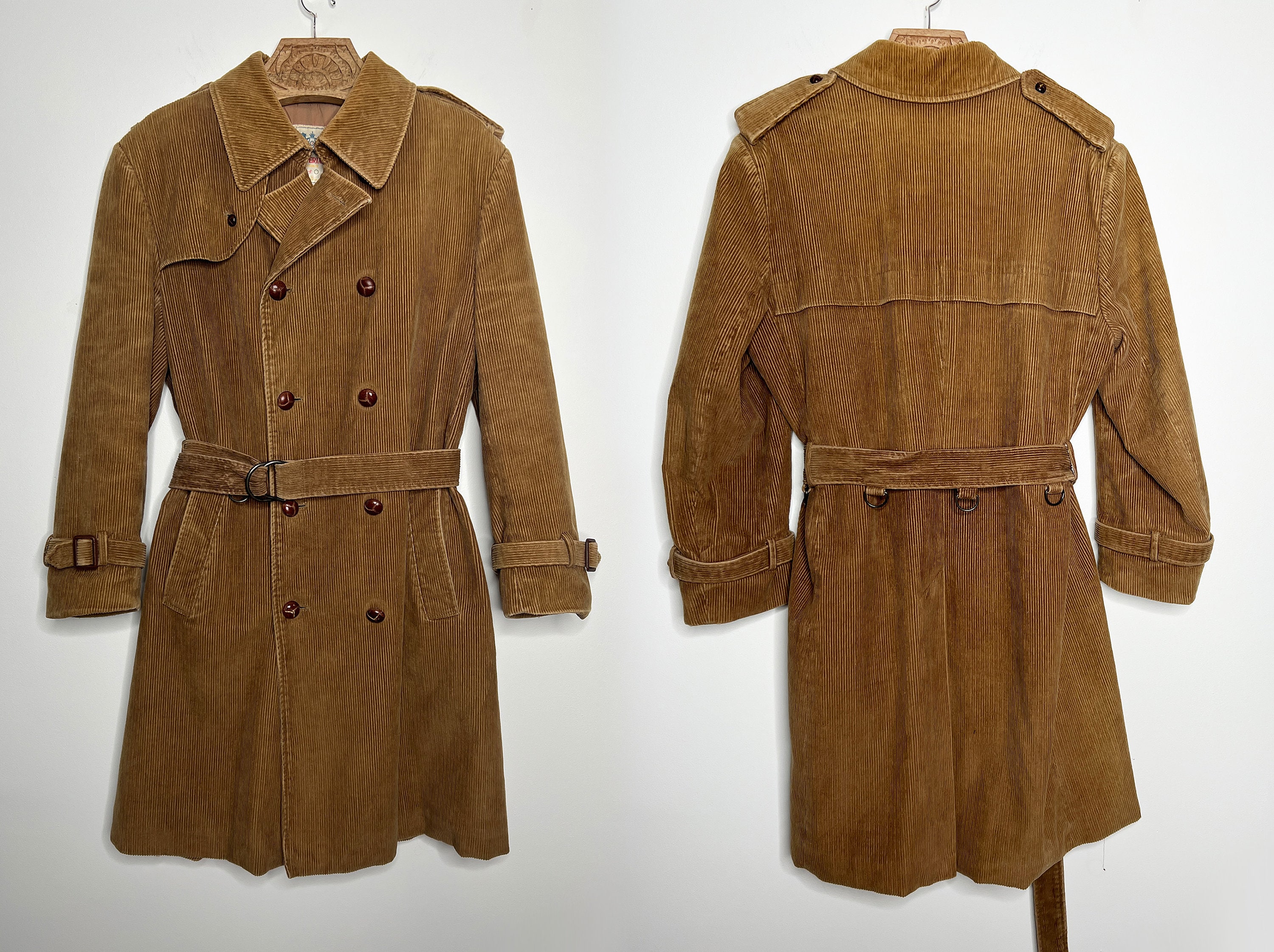 1960 s Cordoroy Trench Large Size Men s Tan Brown Corduroy