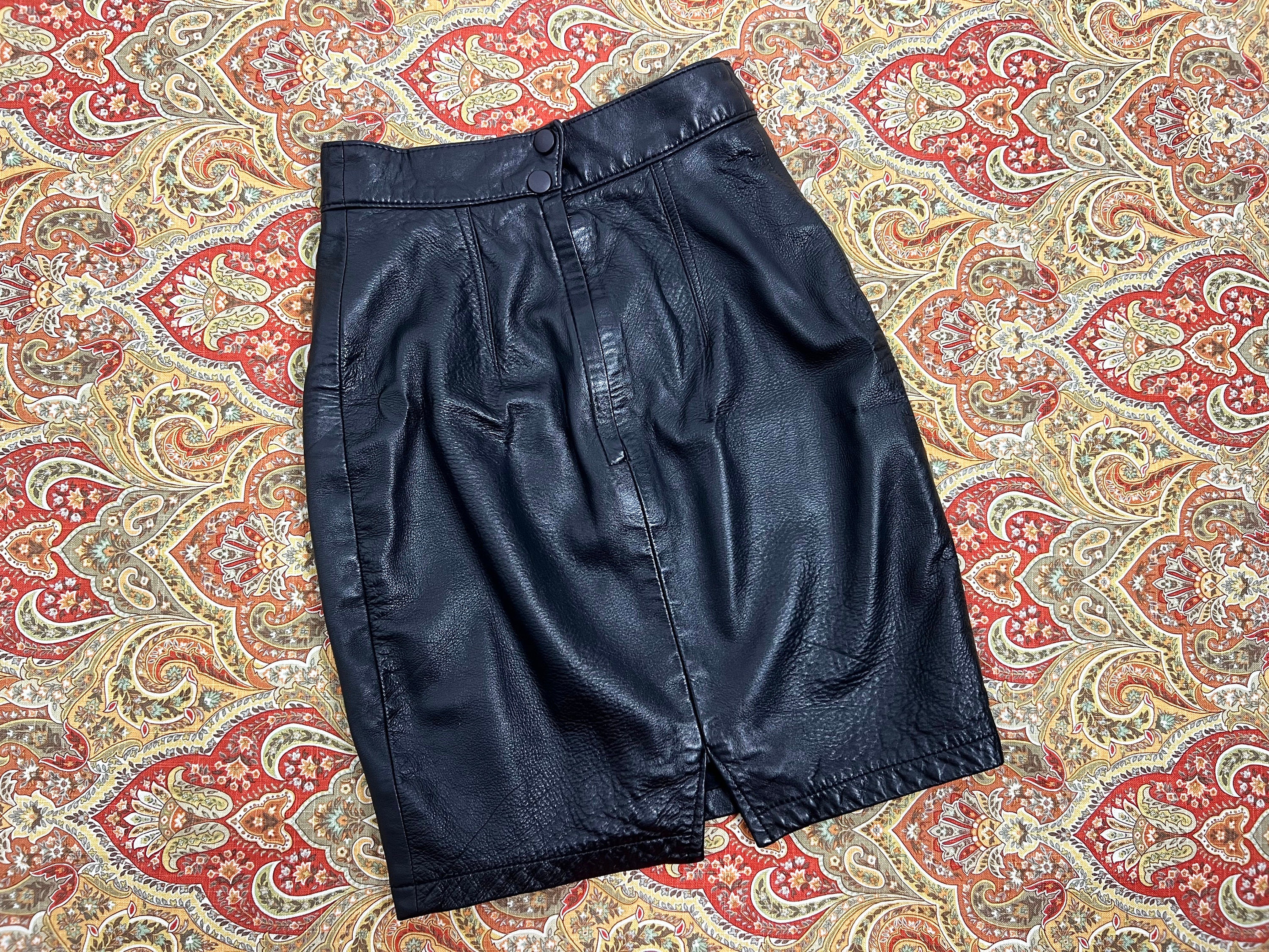 1980s High Waist Leather Skirt || XXS Size 24 Waist 1980s High Waist Leather Skirt || XXS Size 24 Waist