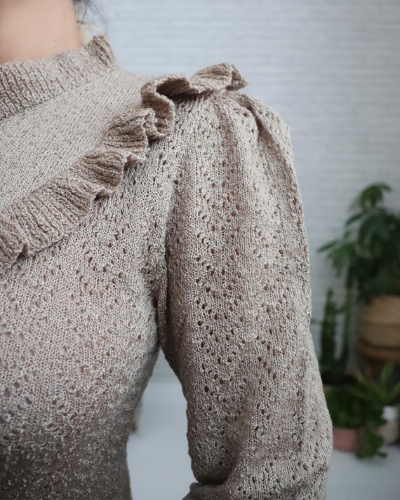 1970s Ruffle Eyelet Sweater | XS to Small | Deads… - image 3