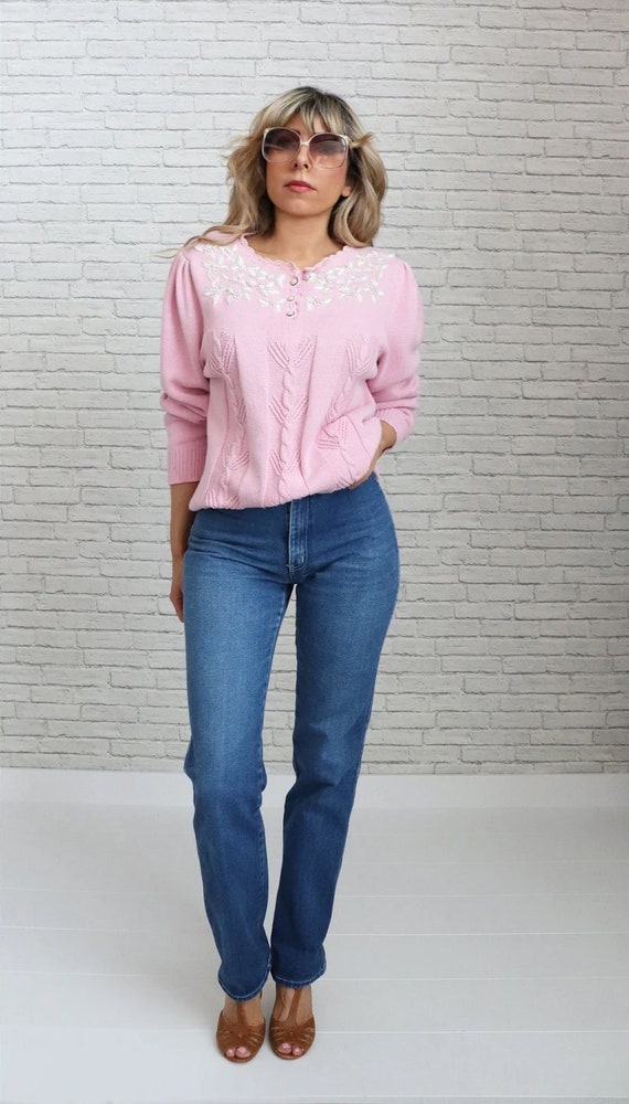 80s Dusty Pink Sweater | Medium | Liz Moody Cotton Knit  display picture 2