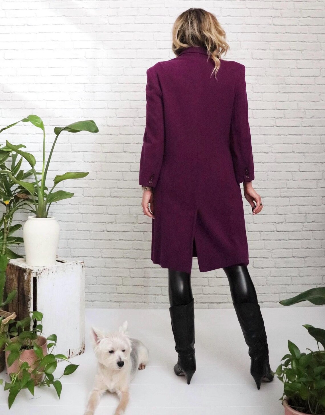 80s Plum Wool Coat | Small To Medium | Vintage Double-Breasted Purple Winter Jacket, foto 3 de 5
