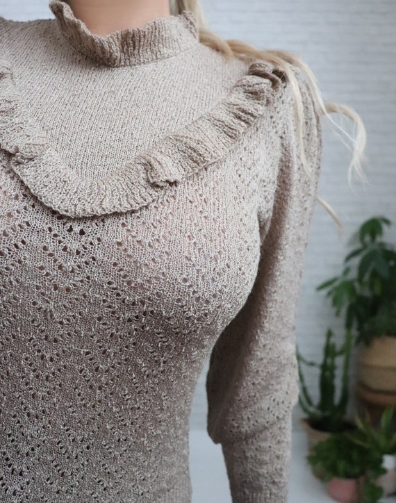 1970s Ruffle Eyelet Sweater | XS to Small | Deads… - image 5
