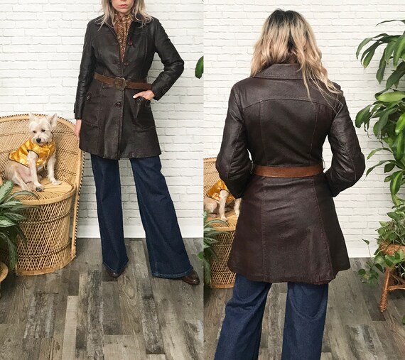 70's Brown Leather Jacket, 1960s Mod Leather Butt… - image 3