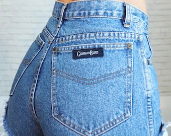 Denimshort met hoge taille uit de jaren 80 | 26 Taille | Vintage Giordano Blues-cutoffs
