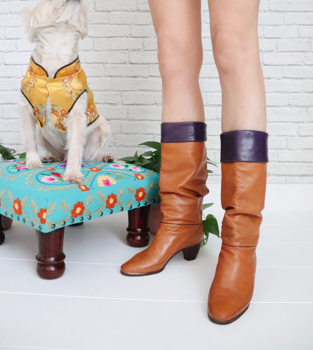 1970s Color Block Boots | 6.5 to 7 Size | Brown and Purple Leather ...