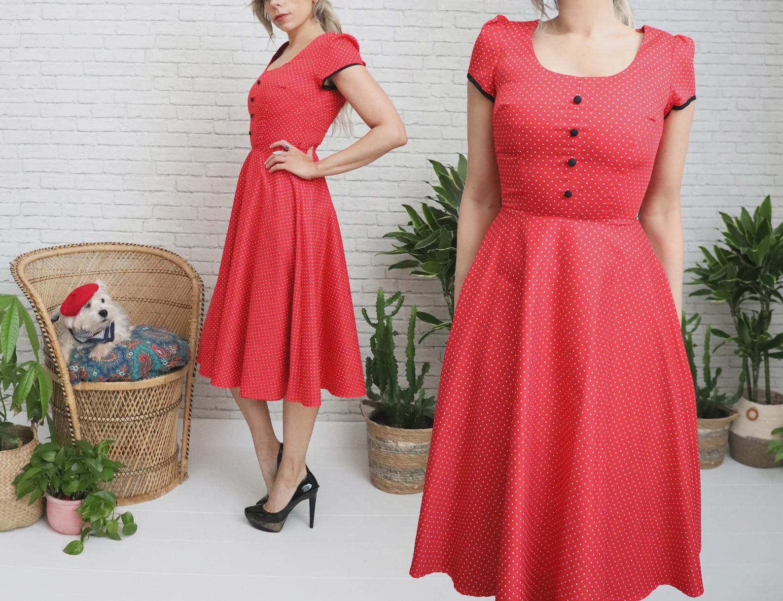 Vintage Red Polka Dot Swing Dress | XS Extra Small | 90s Pin up Dress ...
