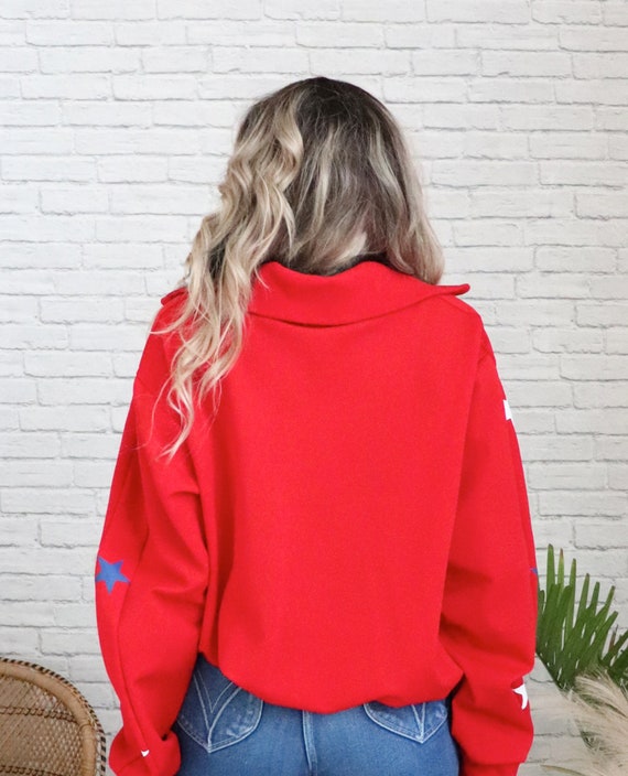 Vintage 80s Zip Up Jacket || Glam Glitz Stars Red… - image 3