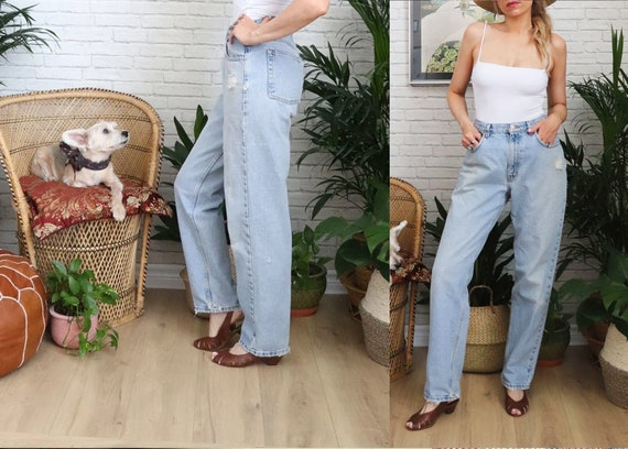 Vintage Calvin Klein High Waist Jeans 32 Waist Tapered Leg Regular Fit  Ultra High Rise Distressed Painted Denim 90s 80s CK Ladies 