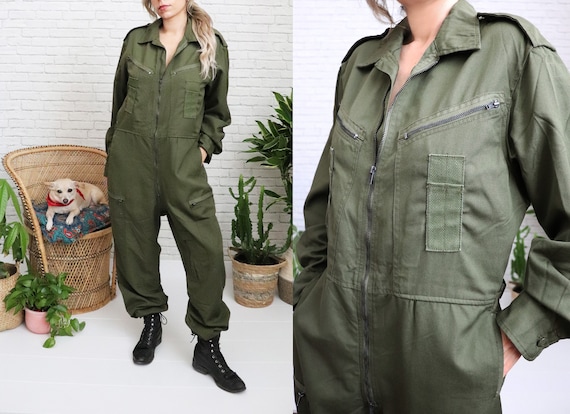 パンツ MILITARY JUMPSUIT human Mada Vintage Army Green Flight Suit | Large to XL Size | 90s Military