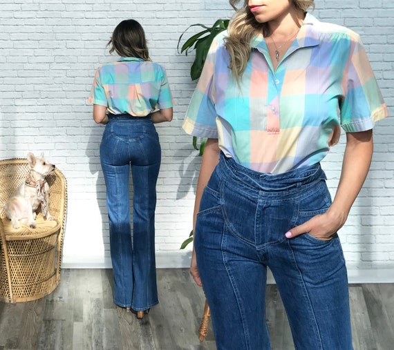 70's Pastel Tartan Koret Blouse - image 1