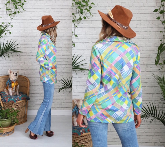 1960s PASTEL Tartan Shirt // Size Small // Button… - image 2