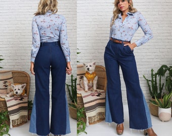 70er Jahre Wrangler Schlagjeans | Taille 27 bis 28 | Vintage Hohe Taille Indigo Denim