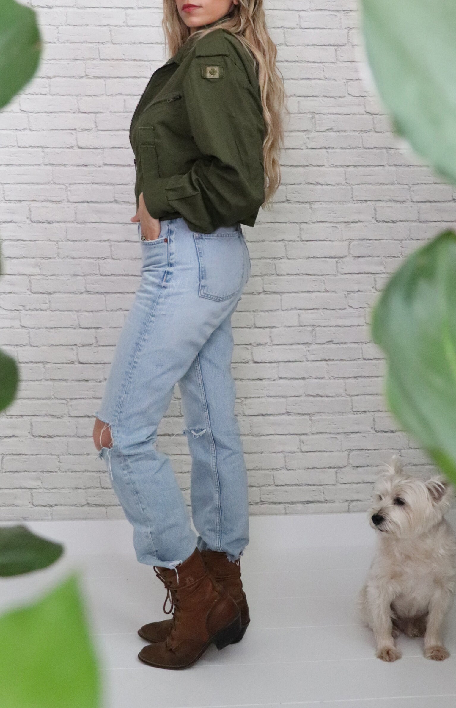 ジャケット・アウター Vintage Remake - Short Military Jacket Vintage 90s Upcycled Military Half-zip Jacket | Olive Green