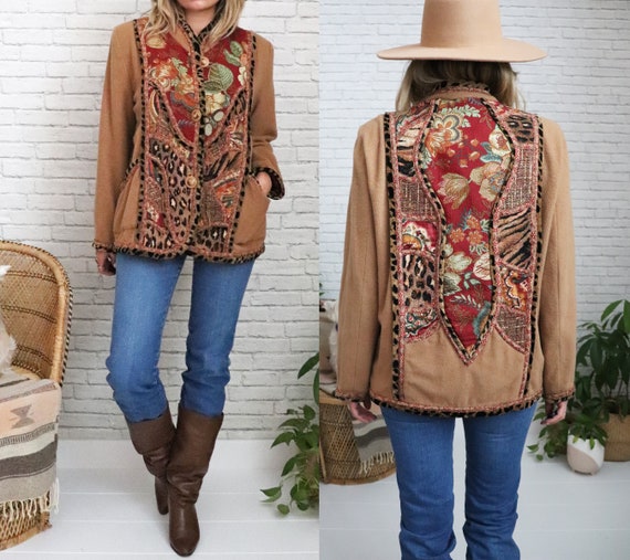 Vintage Brown Wool Tapestry Jacket | Medium Size … - image 4