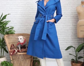Vintage 80s Blue Wool Coat: Double Breasted Short Jacket - Etsy