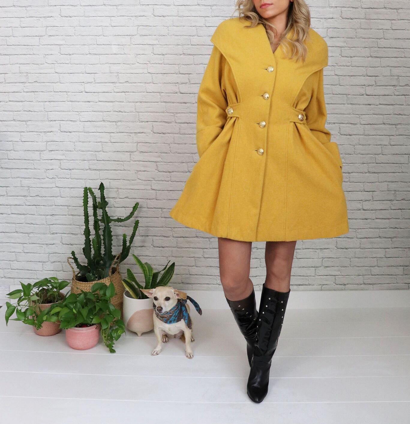 1980s Mustard Yellow Princess Coat | Small Size | Cape Shawl