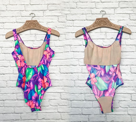 80's Tropical Neon One Piece Swimsuit - image 3