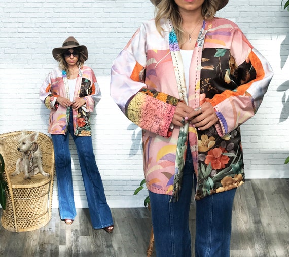 Vintage Reversible Silk Jacket | Medium to Large | 70s 80s Floral 