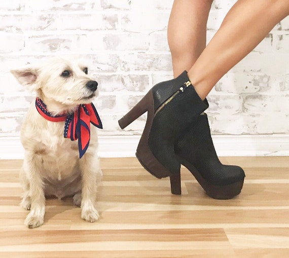 Vintage Platform Glam Boots, Black Platform Boots,
