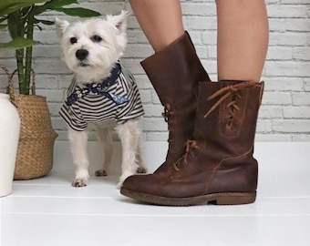 Vintage Leather Field Boots | 9.5 Men’s | 11 Ladies | Cognac Brown Lace-Up Work Boots