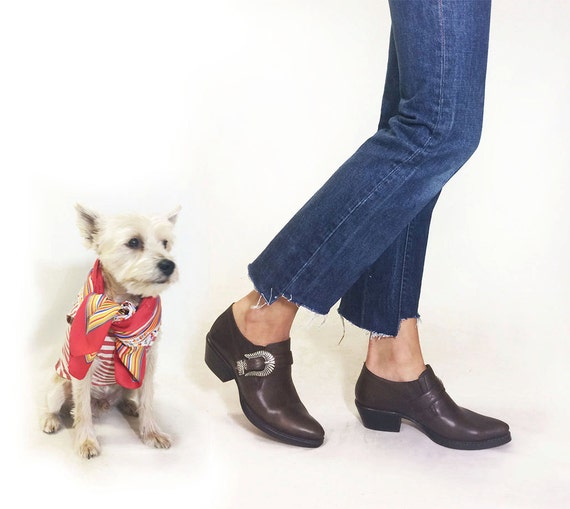80s Western Chelsea Shoes, Buckle Slip On Mules, B