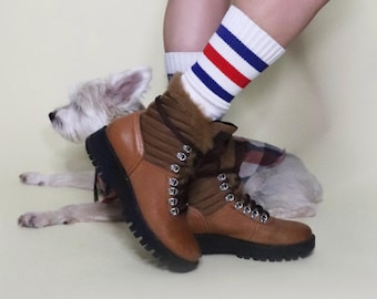 Rudsak Hiking Winter Boots | 7.5 to 8 Size | Brown Leather Lace Lug Sole Booties