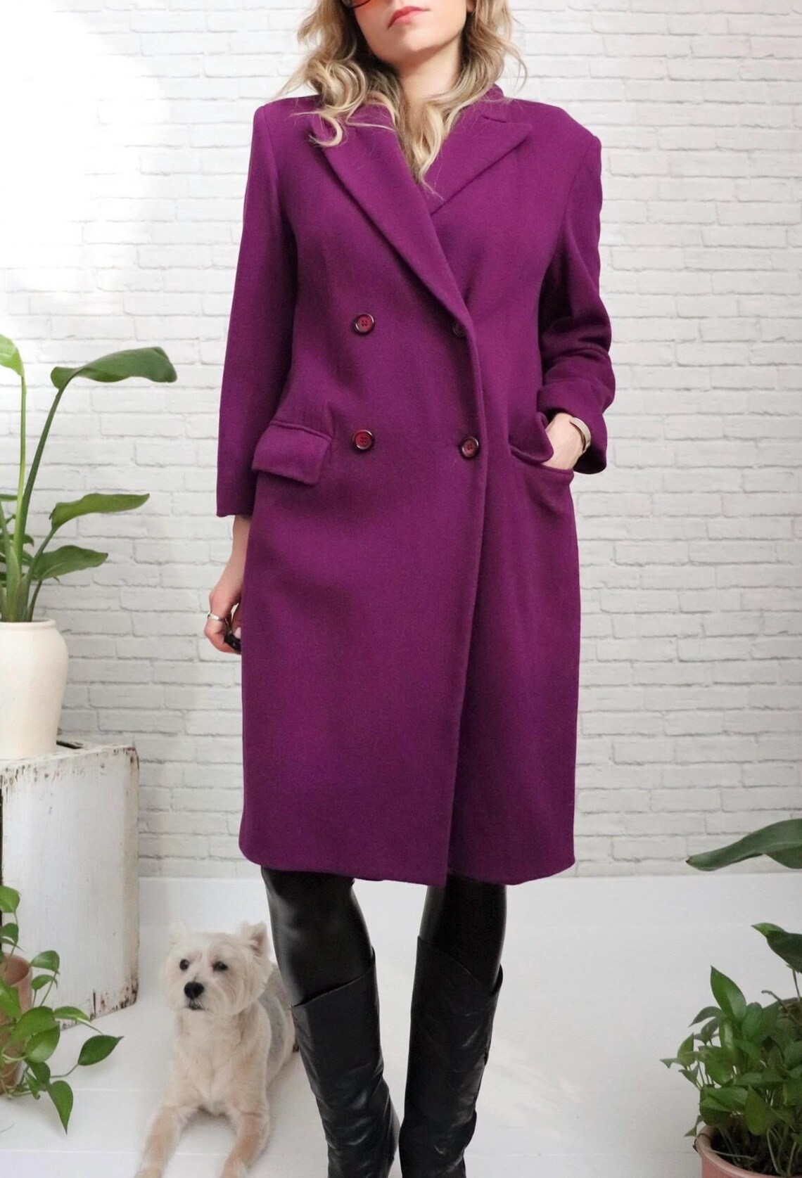 80s Plum Wool Coat | Small To Medium | Vintage Double-Breasted Purple Winter Jacket, foto 1 de 5