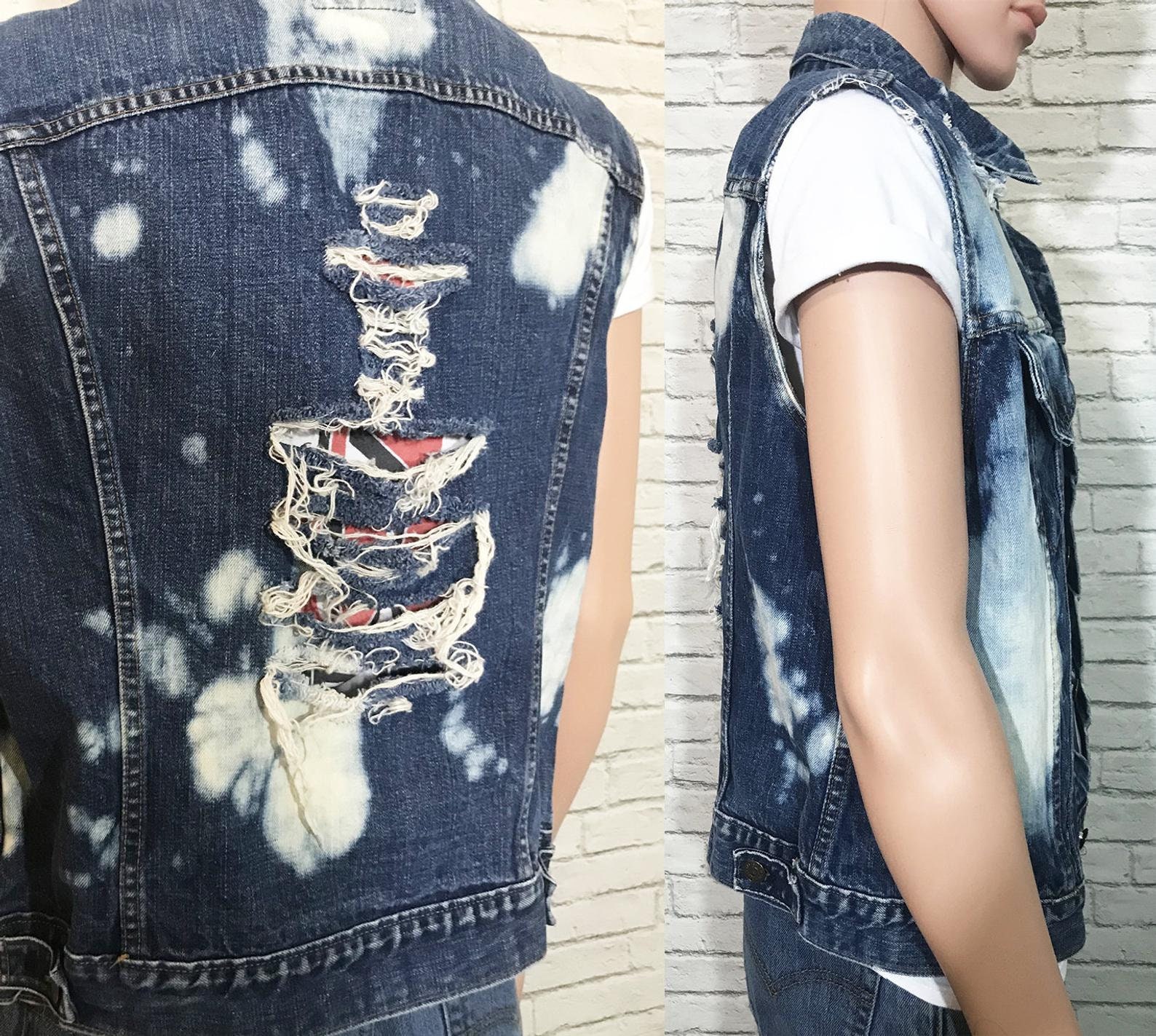 【DISCERNMENT】Sandwashing Vintage Denim Sleeveless 1980's Levis Denim Vest || Ripped Bleached Trashed