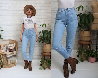 1980s Western Benetton Jeans | 26 Waist | Made In Italy | United Colors Of Benetton | Light Wash High Waist Rise Summer Denim | Tapered Legs