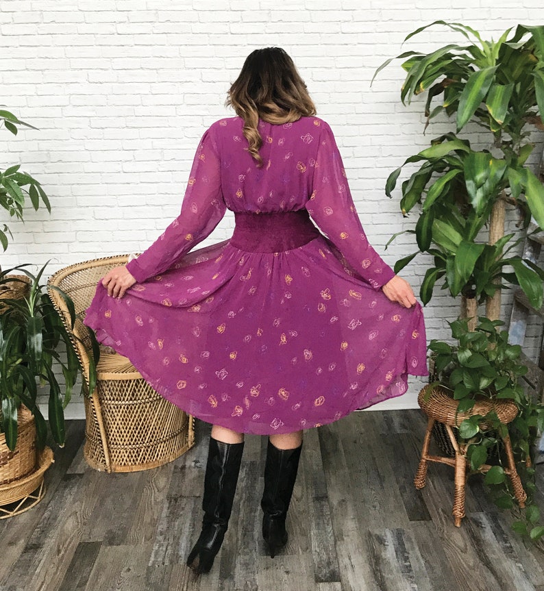 70's Purple Party Dress Plunging Neckline Purple image 3