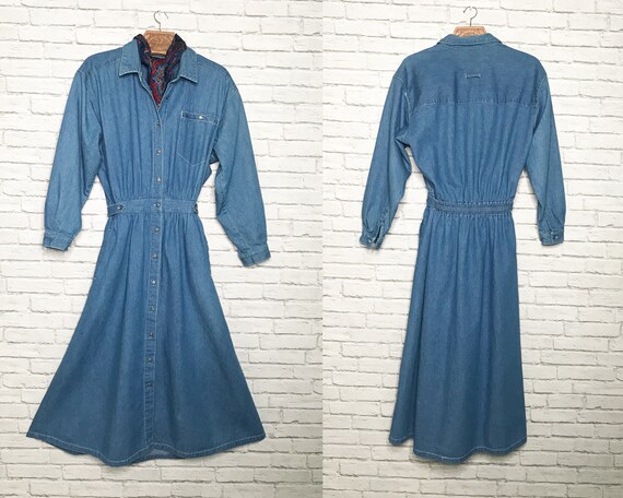 1970s Denim Shirt Dress • Women's Jean Dress • Lo… - image 7