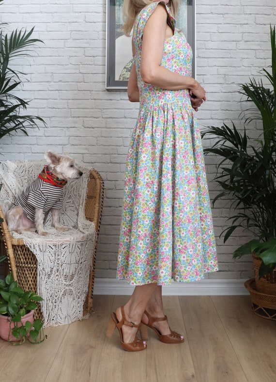 1980's Garden Floral Sun Dress || Cotton Summer S… - image 5