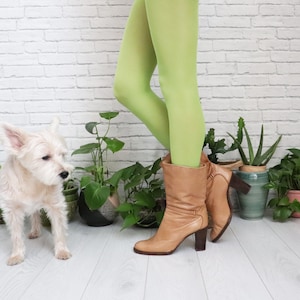 1970's Honey Leather Booties || Size 9 To 9.5 || Round Toe Mid Calf Brown Boots || Vintage Hippie Boho Cream Tan Short Boots Made In Spain
