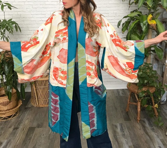 50s Silk Furisode Kimono, Reversible Kimono Jacke… - image 2