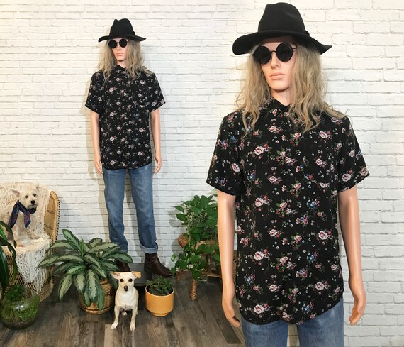 Mens Vintage Floral Shirt, Mens Rayon Shirt, Mens