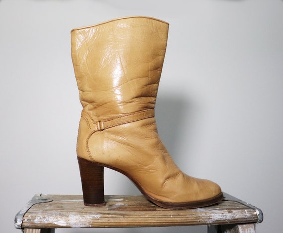 1970's Honey Leather Booties || Size 9 To 9.5 || … - image 7
