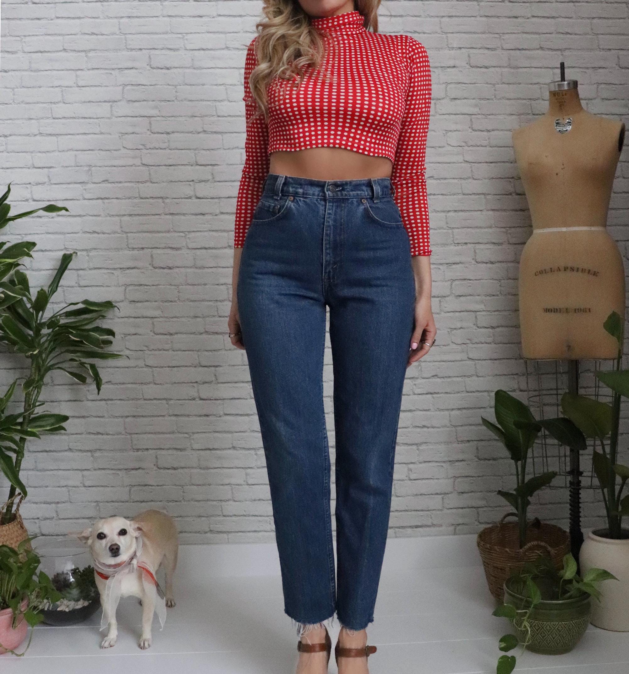 60s Mod Polka Dot Crop Top | XS | Vintage Red and White Cropped