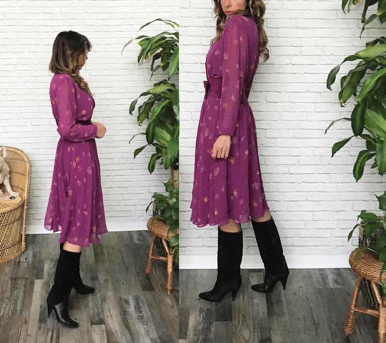 70's Purple Party Dress Plunging Neckline Purple image 4