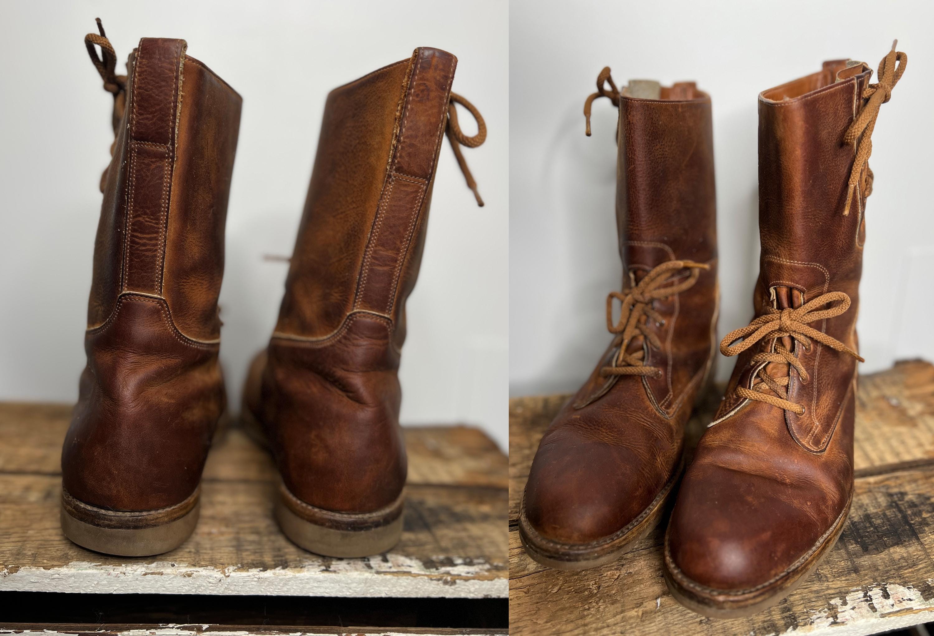 Vintage 60s 70s Regal Field Boots Military Brown Suede Tall Lace Up Mens Sz 8D Vintage Leather Field Boots | 9.5 Men main image 4