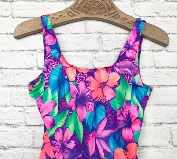 80's Tropical Neon One Piece Swimsuit - image 2