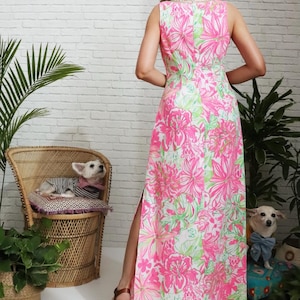 Lilly Pulizter Resort Maxi Dress | Small US 4 | Pink Green Gold Embroidered Soutache image 6