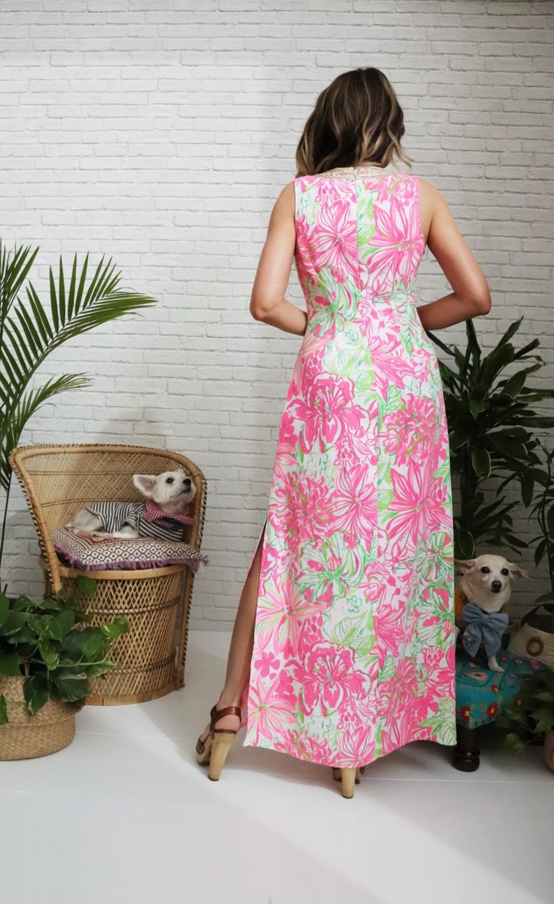 Lilly Pulizter Resort Maxi Dress | Small US 4 | Pink Green Gold Embroidered Soutache image 6